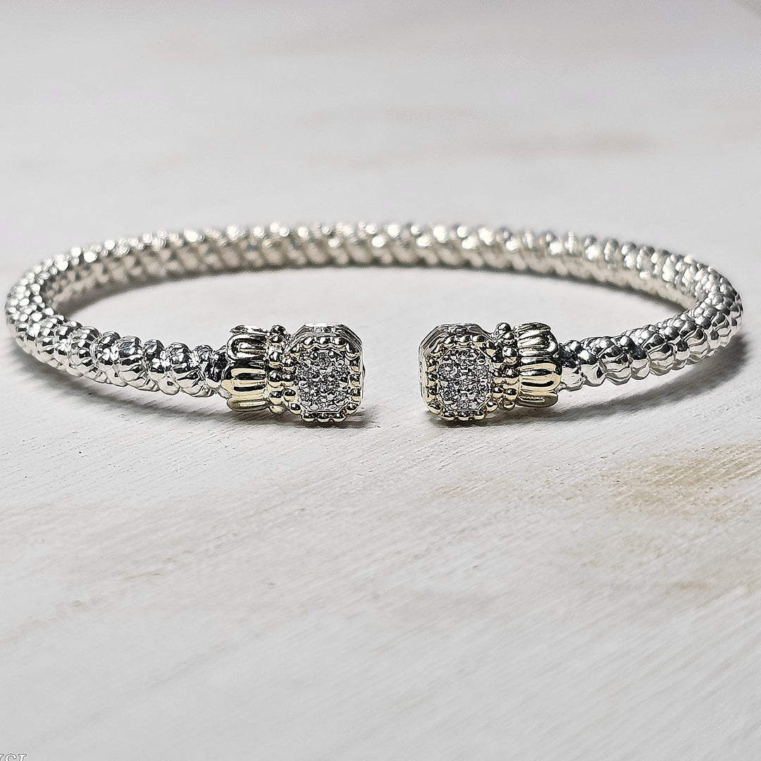 Vahan Two Tone 3mm Open Diamond Bangle Bracelet .11ctw