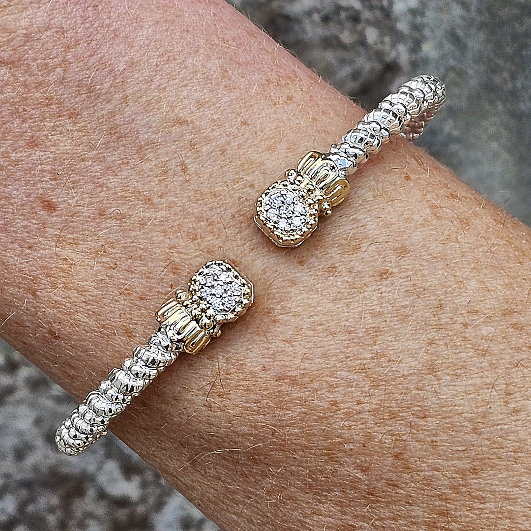 Vahan Two Tone 3mm Open Diamond Bangle Bracelet .11ctw