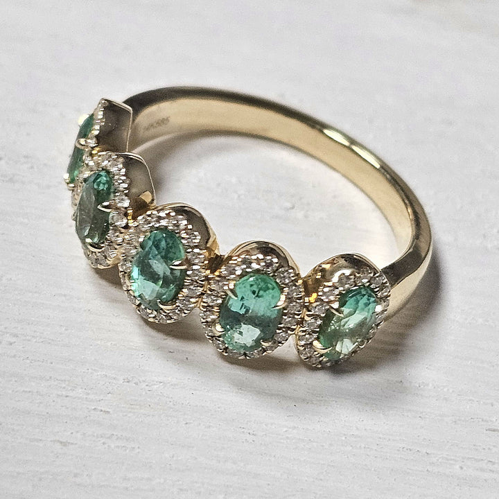 14k Yellow Gold 1.03 ct Emerald and .23 ct Diamond Band