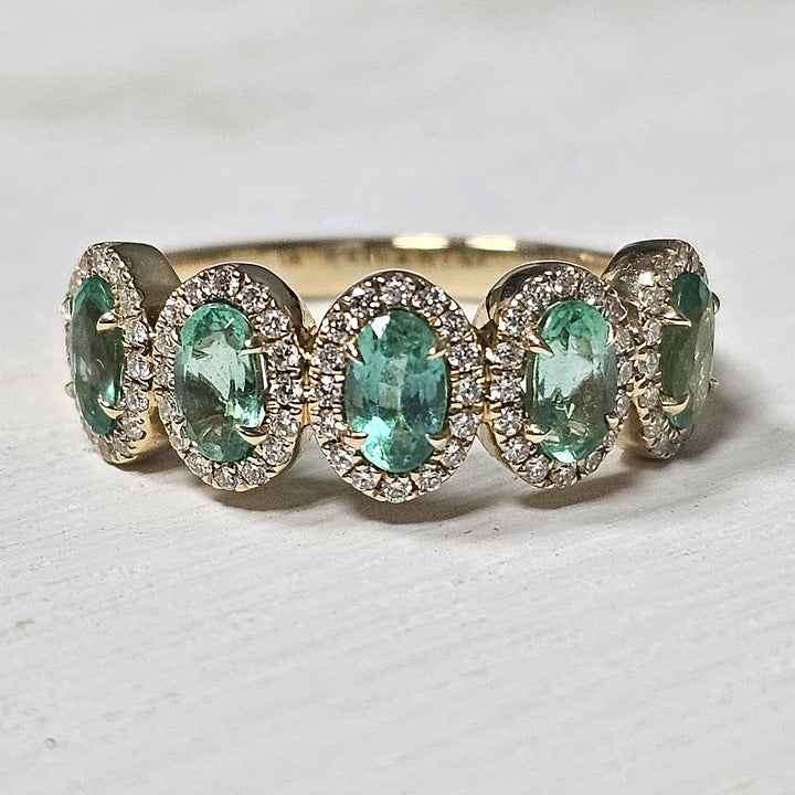 14k Yellow Gold 1.03 ct Emerald and .23 ct Diamond Band