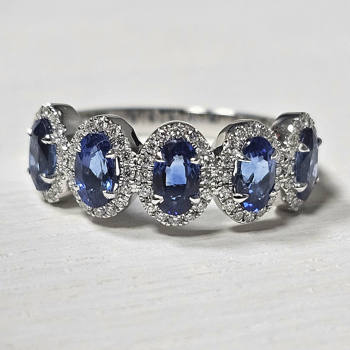 14k White Gold 1.48 Sapphire and 0.26 Diamond Band