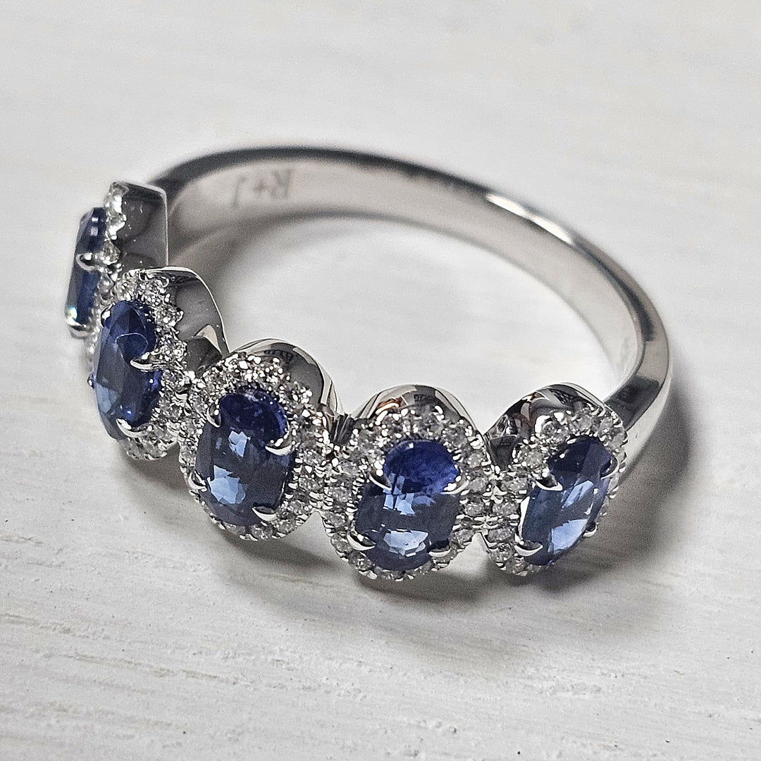 14k White Gold 1.48 Sapphire and 0.26 Diamond Band