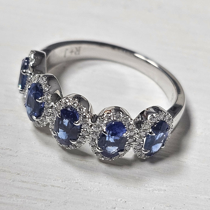 14k White Gold 1.48 Sapphire and 0.26 Diamond Band