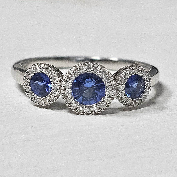 14k White Gold .70cts Sapphire and Diamond Ring