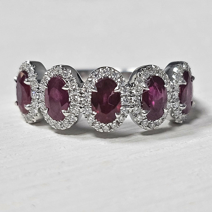 14k White Gold 1.41 ct Ruby and .27 ct Diamond Band