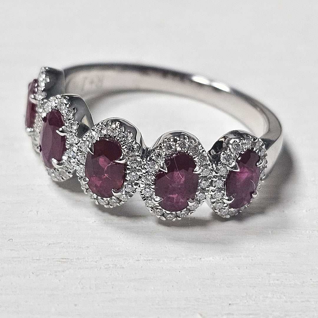 14k White Gold 1.41 ct Ruby and .27 ct Diamond Band