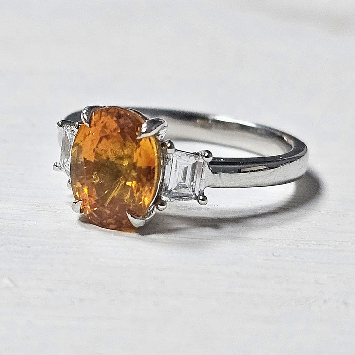 Platinum 2.92 ct Orange Sapphire and .38ct Diamond Ring