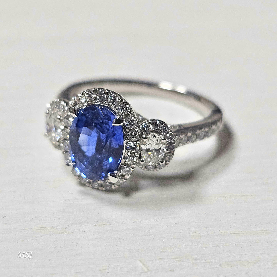 Platinum 2.68ct Total Weight GIA Blue Sapphire and Diamond Ring
