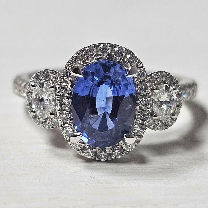 Platinum 2.68ct Total Weight GIA Blue Sapphire and Diamond Ring