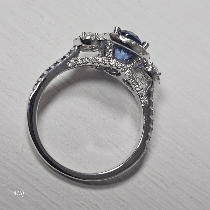 Platinum 2.68ct Total Weight GIA Blue Sapphire and Diamond Ring