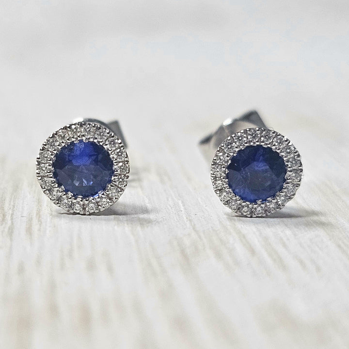 14k White Gold .75 ct Sapphire and .08 ct Diamond Earrings