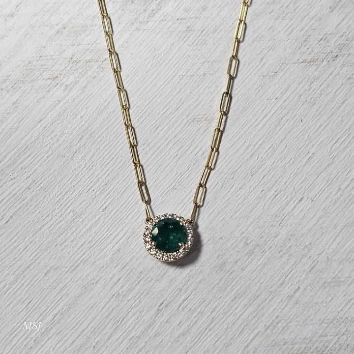 14k Yellow Gold 1.12ctw Emerald DIamond Halo Solitaire