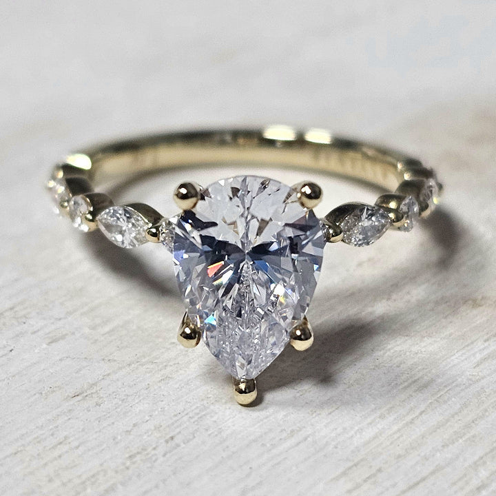 14k Yellow Gold .38 ctw Diamond Round and Marquise Alternating Engagement Ring Semi-Mounting
