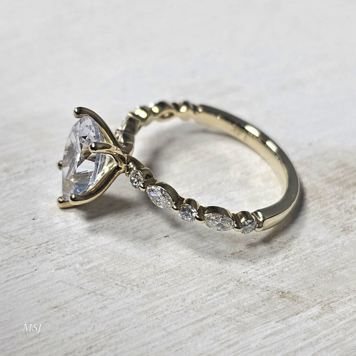 14k Yellow Gold .38 ctw Diamond Round and Marquise Alternating Engagement Ring Semi-Mounting