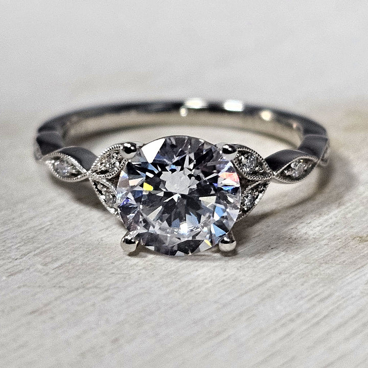 14k White Gold 0.08 Ctw Diamond Floral Design Engagement Mounting