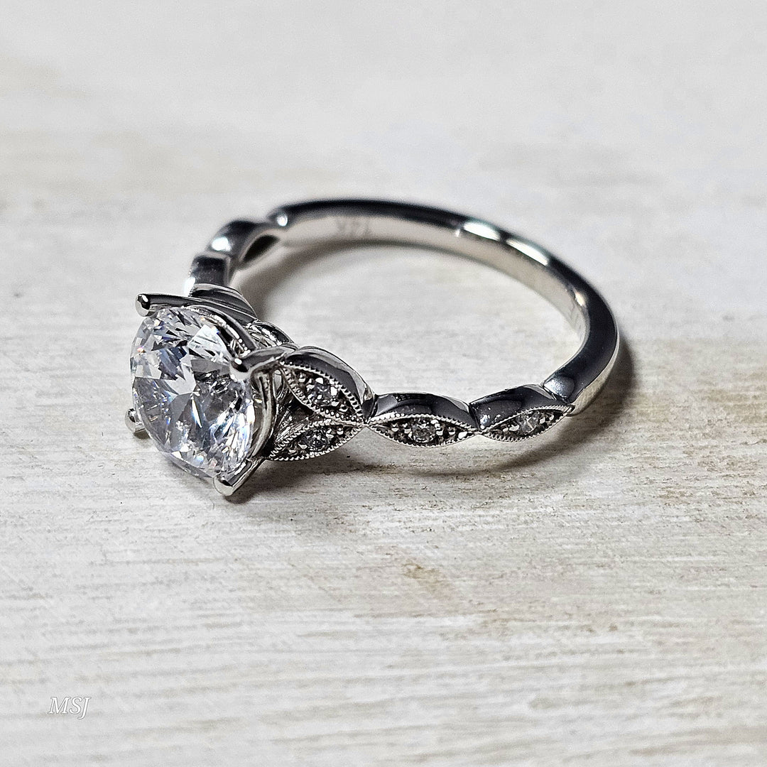 14k White Gold 0.08 Ctw Diamond Floral Design Engagement Mounting
