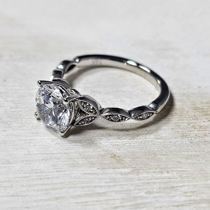 14k White Gold 0.08 Ctw Diamond Floral Design Engagement Mounting