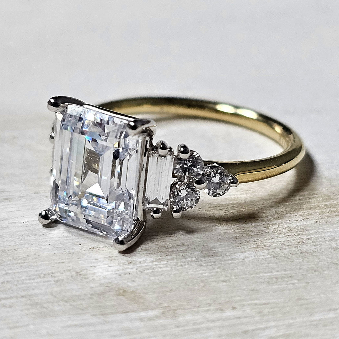 14k Two Tone .63 ctw Baguette and Round Diamond Engagement Ring Semi-Mounting