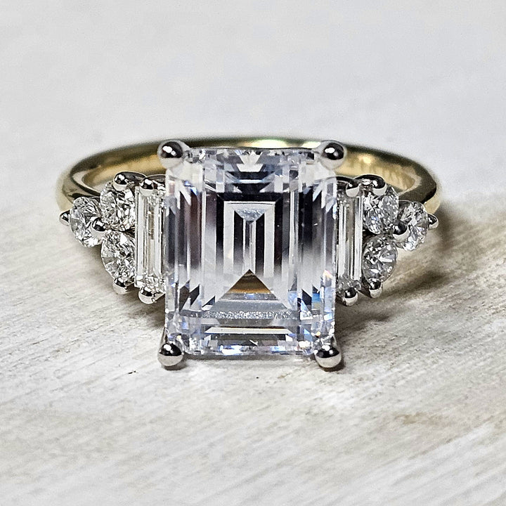 14k Two Tone .63 ctw Baguette and Round Diamond Engagement Ring Semi-Mounting