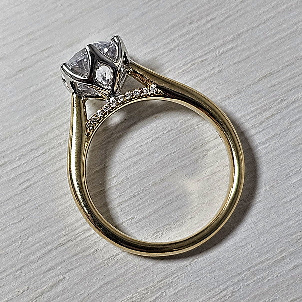 14k Two Tone Gold 0.05 Ctw Diamond Cathedral Solitare Setting