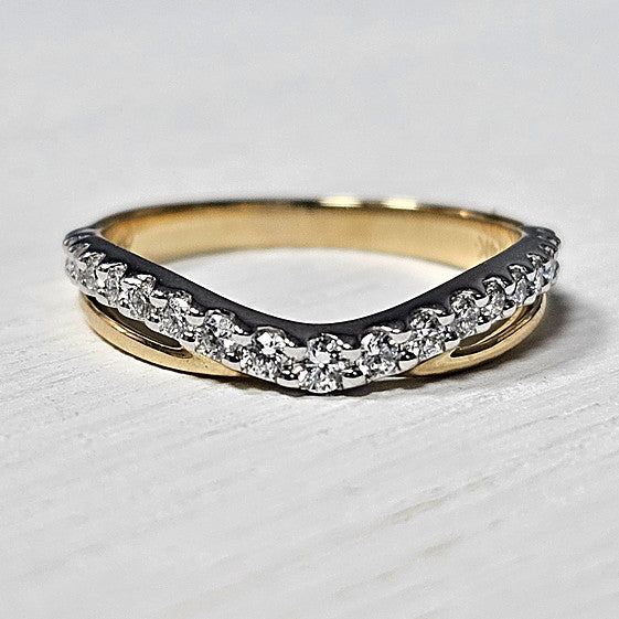 14k Two Tone Diamond Split Shank Contour Wedding Band .33ctw