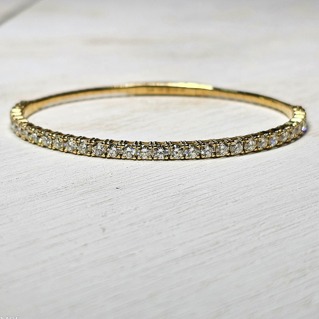 14k Yellow Gold 2.98 Ctw Diamond Flex Bangle Bracelet