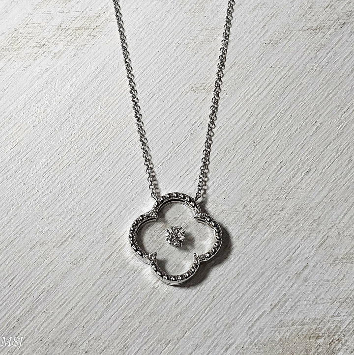 14k White Gold .06ct Transparent Clover Pendant