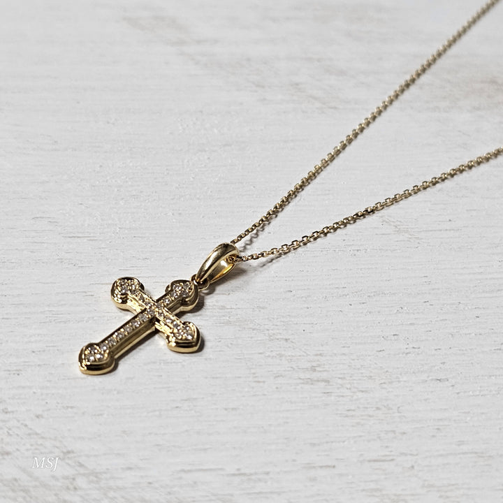 14k Yellow Gold .10ctw Petite Diamond Cross