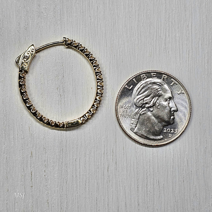 14k Yellow Gold 2.00ctw Inside Out Diamond Hoops