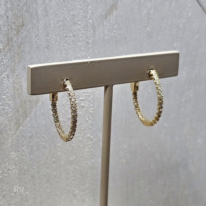 14k Yellow Gold .75ctw Inside Out Diamond Hoops