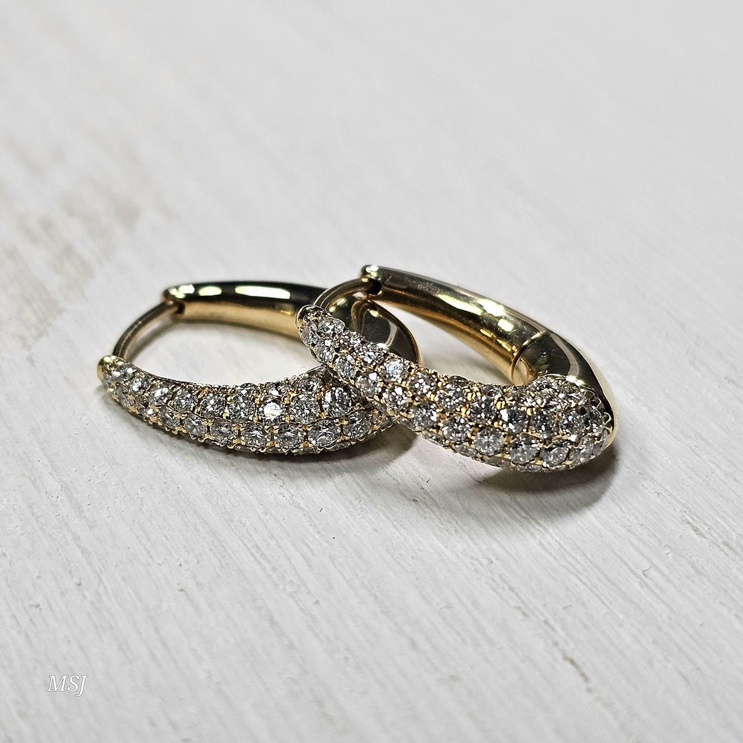 14k Yellow Gold 1.25ctw Pave' Set Hoop Earrings