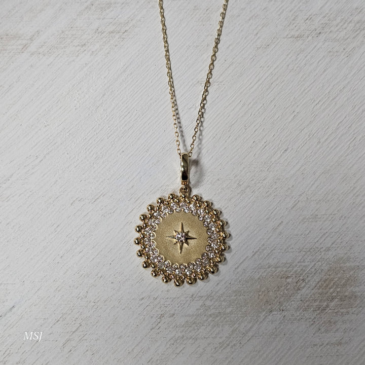 14k Yellow Gold .50ctw Compass Diamond Pendant