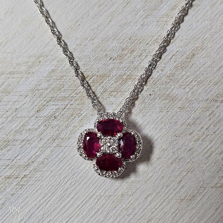 14k White Gold 1.22ctw Ruby and Diamond Pendant