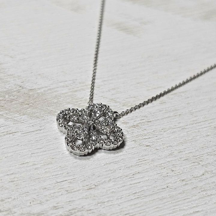 14k White Gold .50ctw Clover Style Diamond Pendant