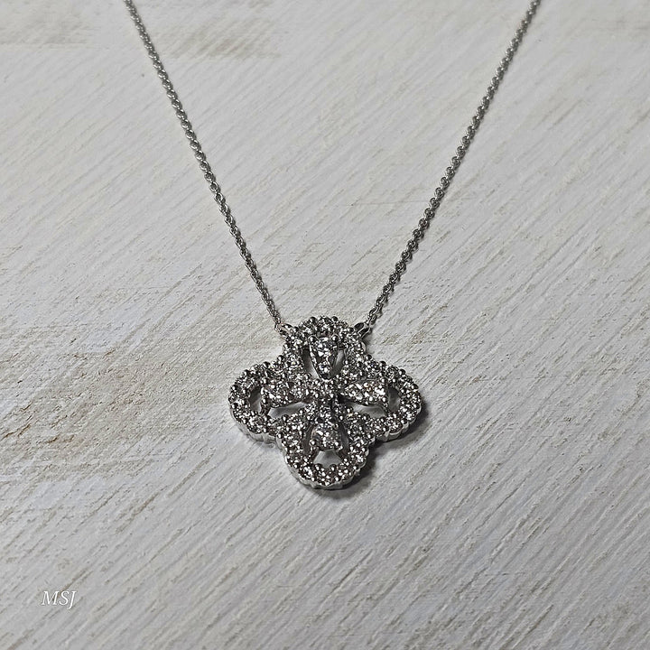14k White Gold .50ctw Clover Style Diamond Pendant