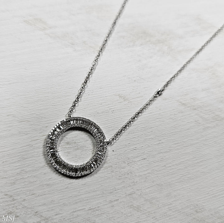 14k White Gold .83ctw Circle of Love Diamond Necklace