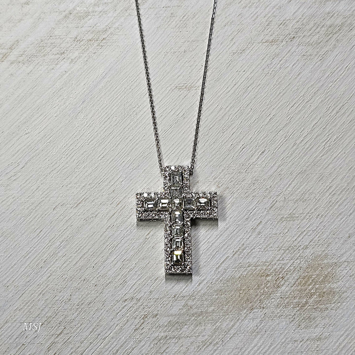 14k White Gold 1.49ctw Cross Diamond Pendant
