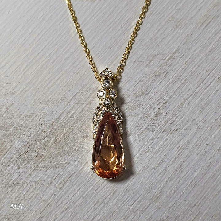 14k Yellow Gold 2.85ctw Precious Topaz and Diamond Pendant