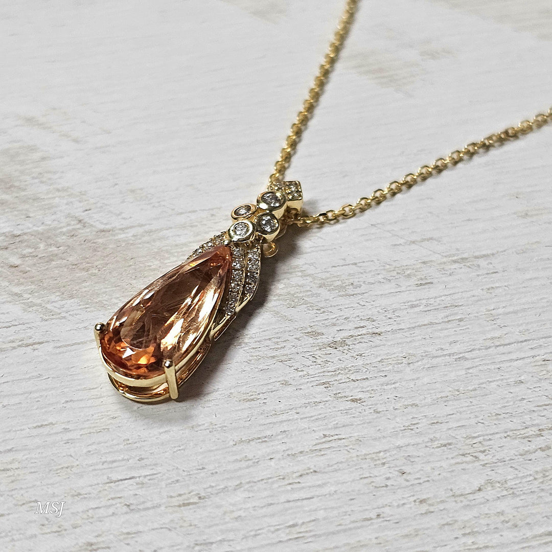 14k Yellow Gold 2.85ctw Precious Topaz and Diamond Pendant