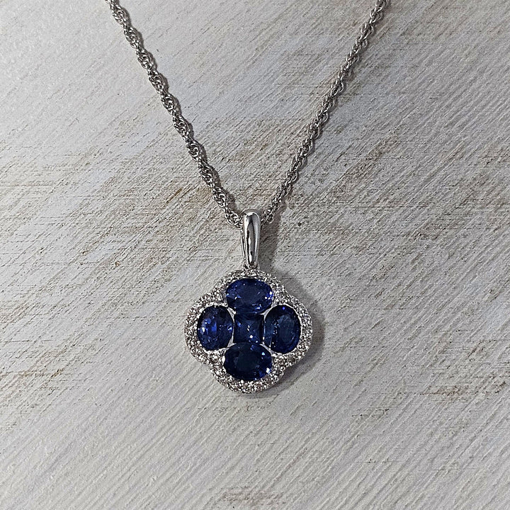 14k White Gold 1.87ctw Sapphire and Diamond Pendant