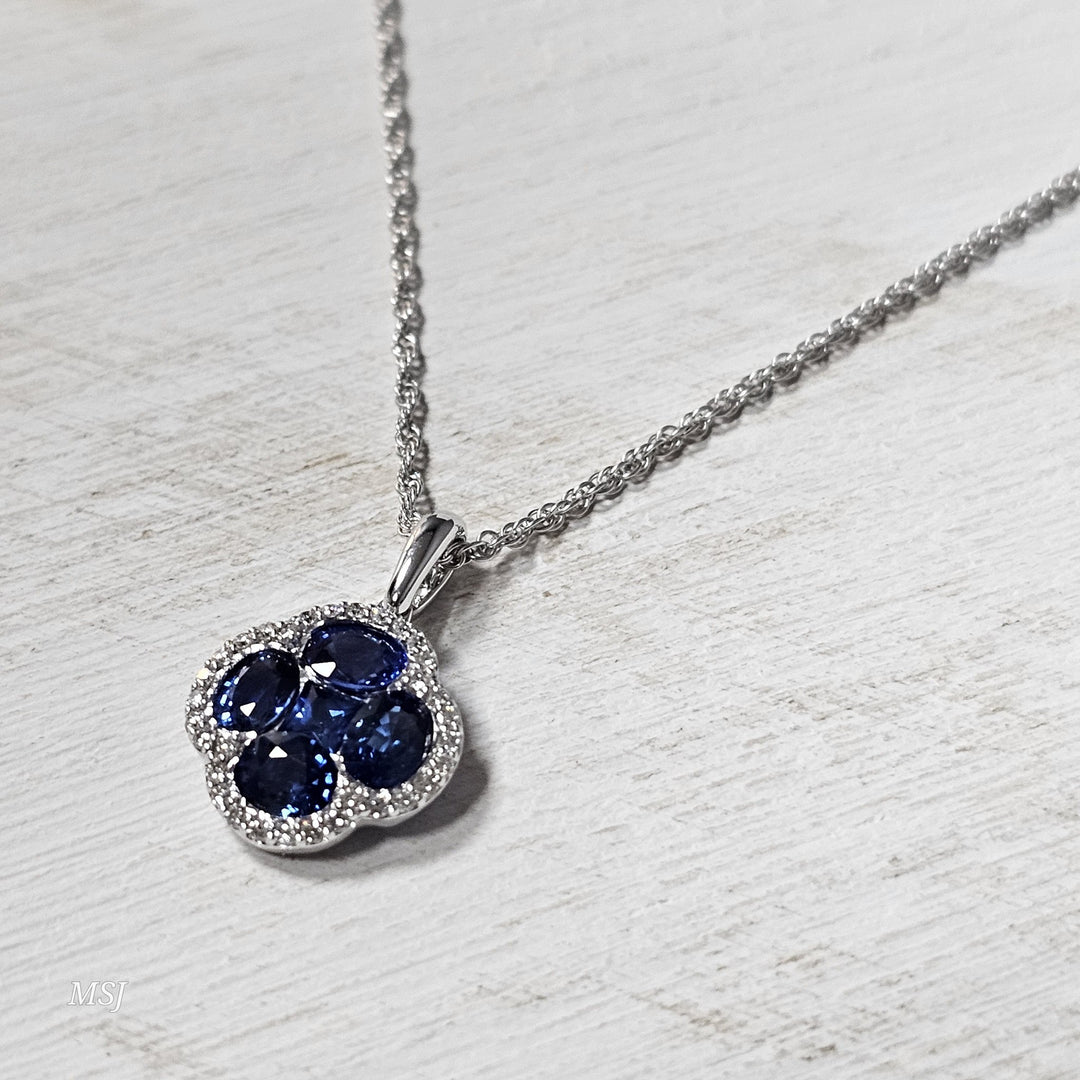 14k White Gold 1.87ctw Sapphire and Diamond Pendant