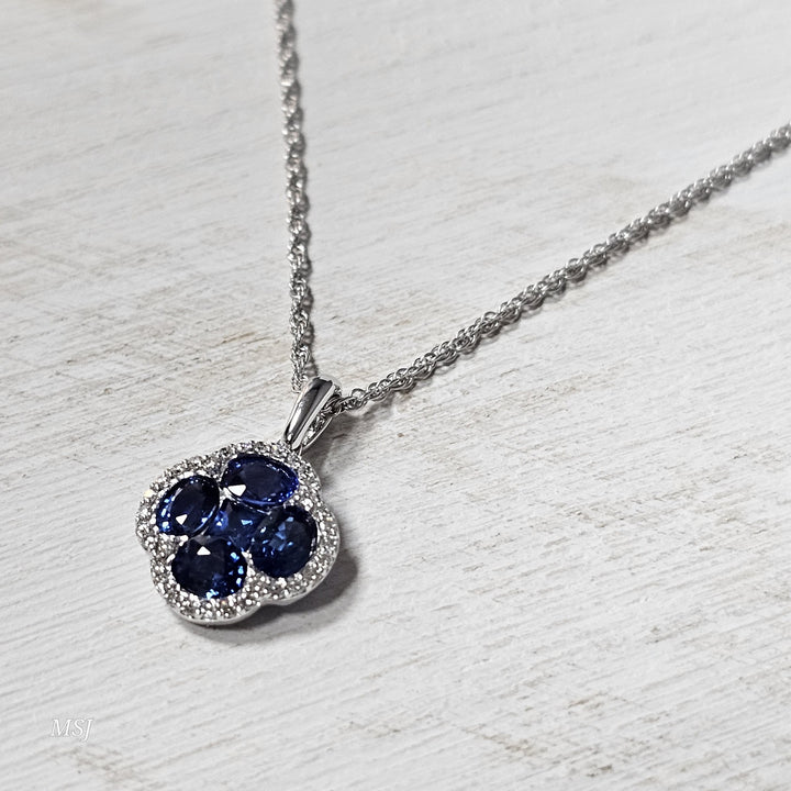 14k White Gold 1.87ctw Sapphire and Diamond Pendant