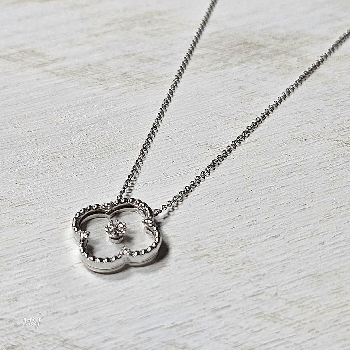 14k White Gold .06ct Transparent Clover Pendant