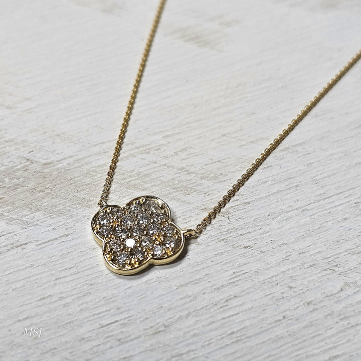 14k Yellow Gold .39ctw Clover Style Diamond Pendant