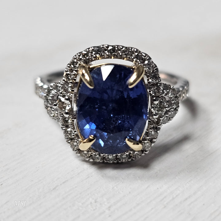 14k White Gold 4.70ctw Blue Sapphire and Diamond Ring