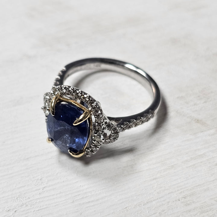 14k White Gold 4.70ctw Blue Sapphire and Diamond Ring