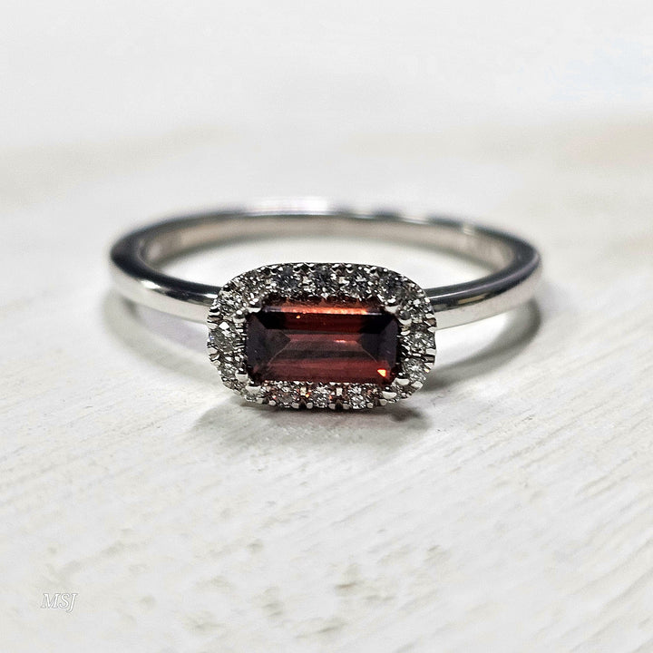 10k White Gold .11ctw Garnet and Diamond Ring