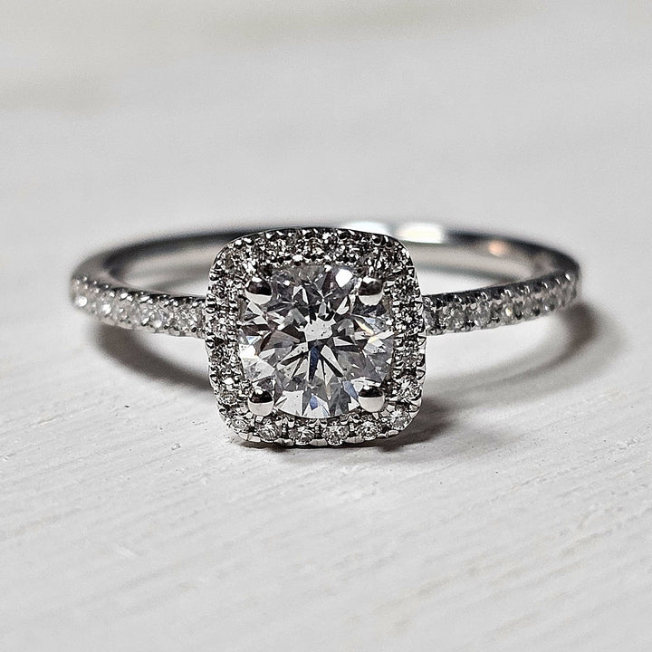 14k White Gold .92ct Diamond Halo Engagement Ring