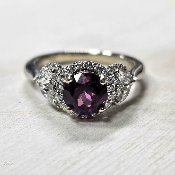 14k White Gold 1.72ctw Rhodolite Garnet and Diamond Ring