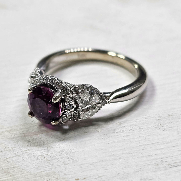 14k White Gold 1.72ctw Rhodolite Garnet and Diamond Ring